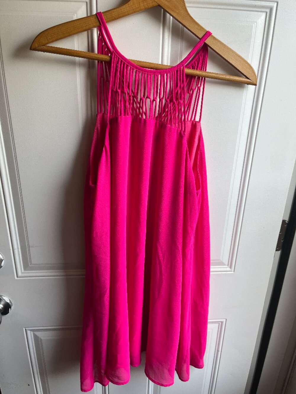 Lulus Hot Pink Macrame Strap Dress Size L Flowy Boho